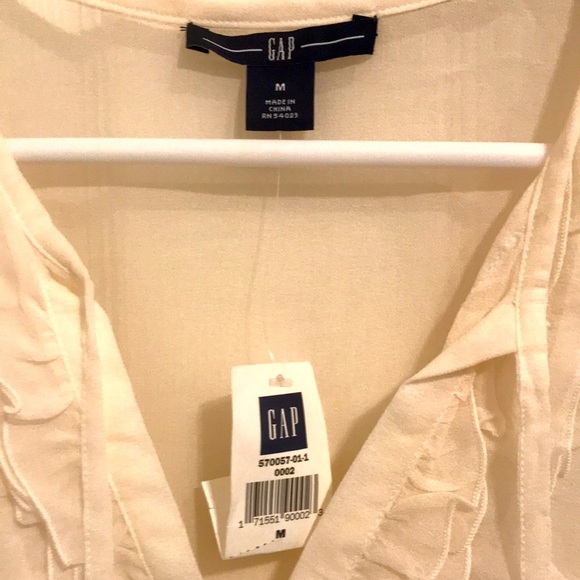 GAP LONG SLEEVE IVORY RUFFLED FRONT VNECK BUTTON DOWN SUPER SHEER BLOUSE SIZE M - Picture 2 of 6